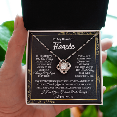 Love Knot Necklace | Personalized To My Beautiful Fiancee Necklace From Fiance Feel My Love For Her Fiancee Birthday Anniversary Valentines Day Christmas Customized Message Card | teecentury