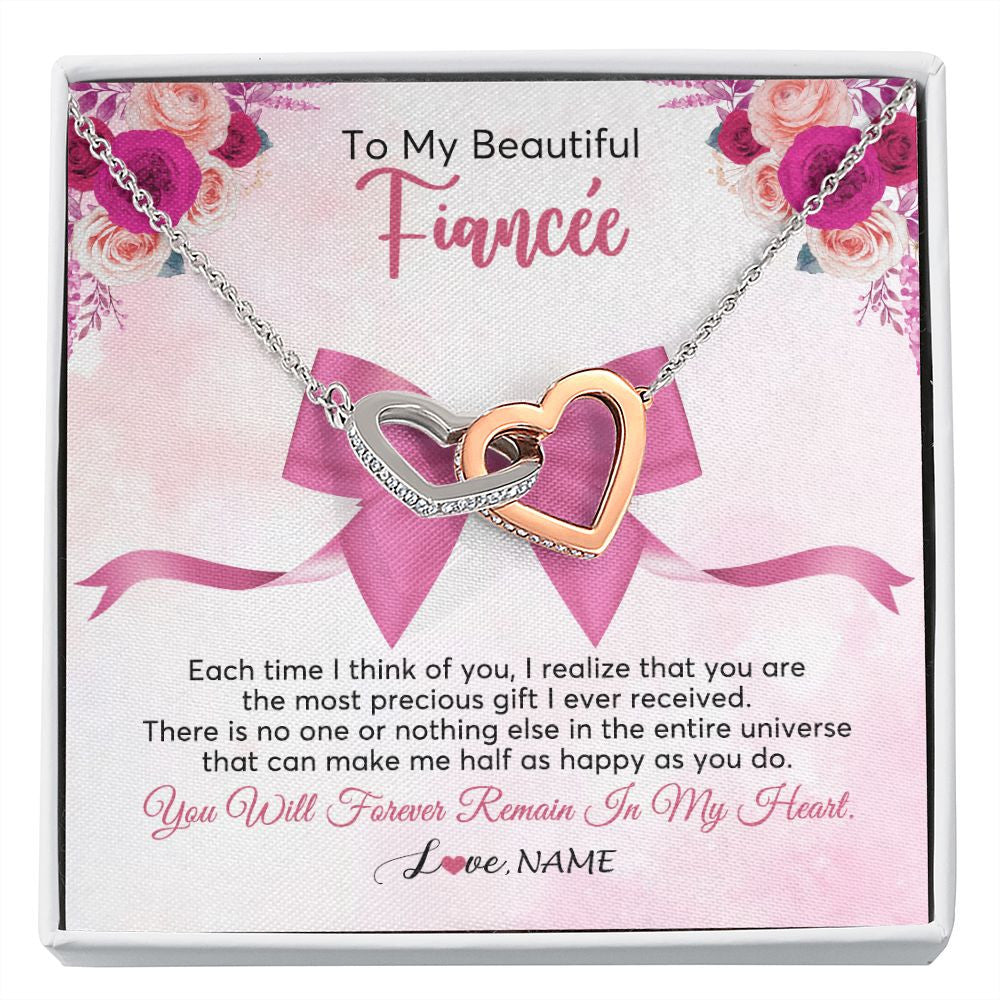 Interlocking Hearts Necklace | Personalized To My Beautiful Fiancee Necklace From Fiance Forever In My Heart Fiancee Birthday Valentines Day Christmas Customized Gift Box Message Card | teecentury