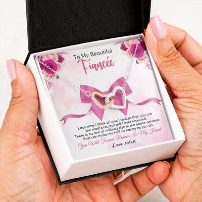 Interlocking Hearts Necklace | Personalized To My Beautiful Fiancee Necklace From Fiance Forever In My Heart Fiancee Birthday Valentines Day Christmas Customized Gift Box Message Card | teecentury