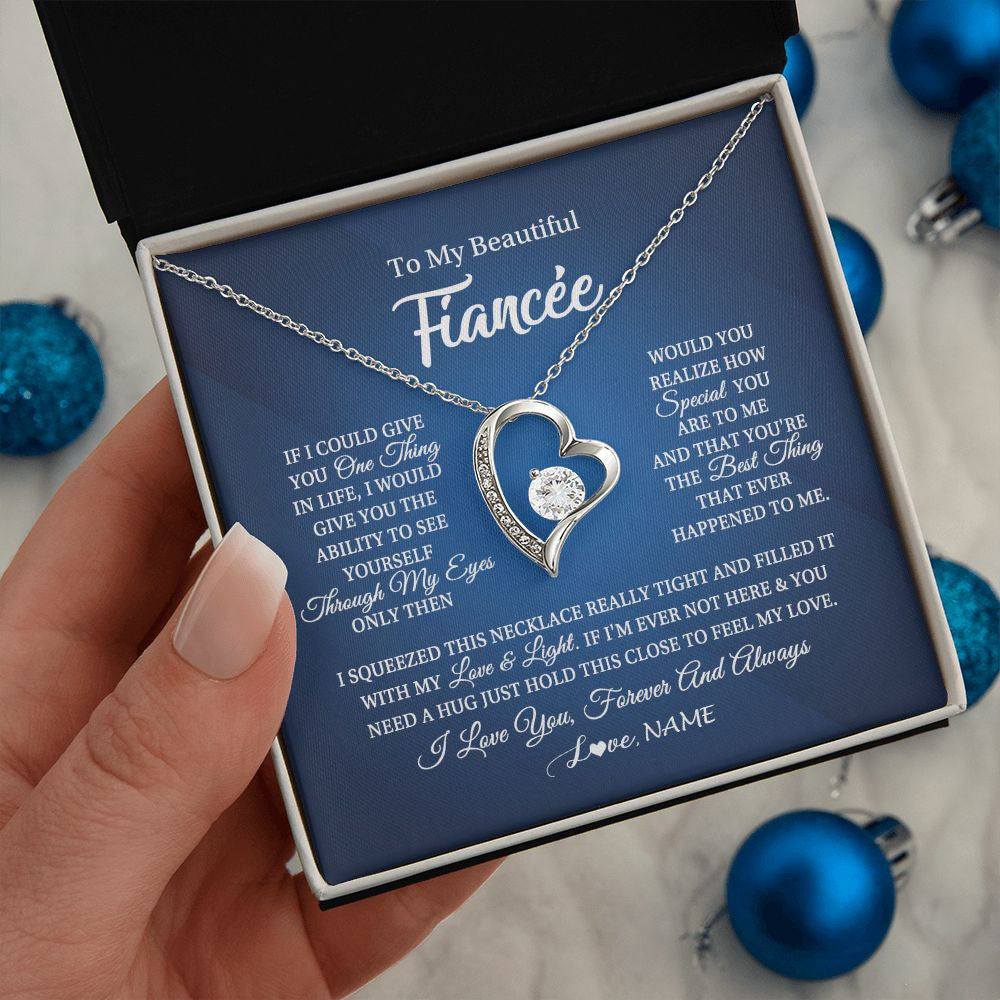 Forever Love Necklace | Personalized To My Beautiful Fiancee Necklace From Fiance Hold This Close My Love Fiancee Birthday Valentine Day Christmas Customized Gift Box Message Card | teecentury