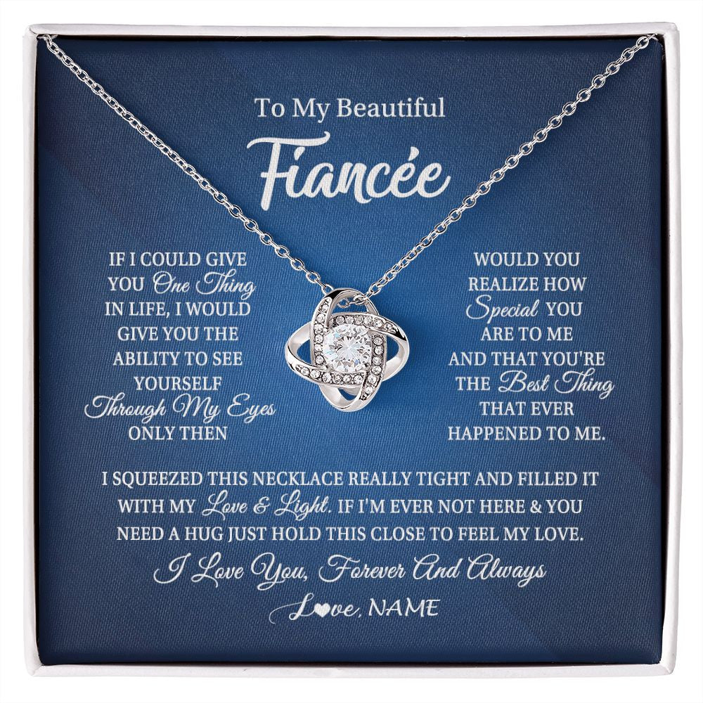 Love Knot Necklace | Personalized To My Beautiful Fiancee Necklace From Fiance Hold This Close My Love Fiancee Birthday Valentine Day Christmas Customized Gift Box Message Card | teecentury