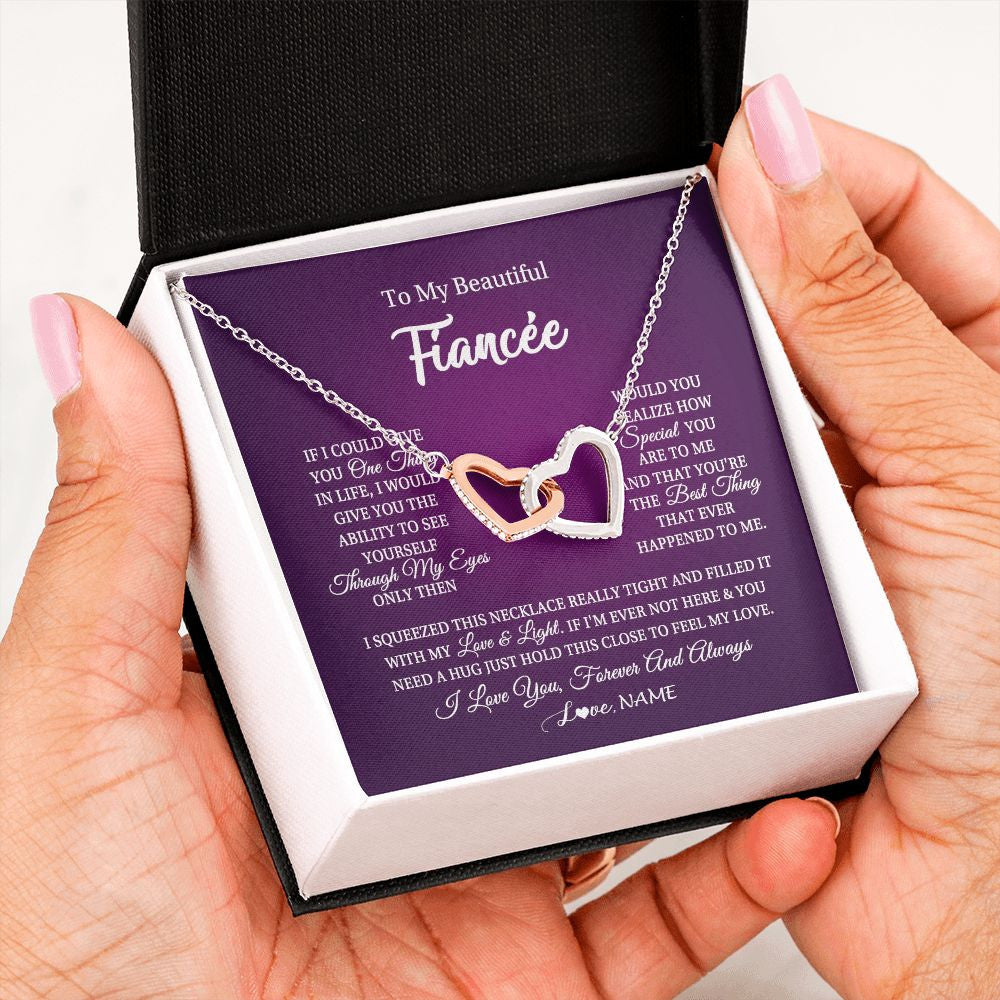 Interlocking Hearts Necklace | Personalized To My Beautiful Fiancee Necklace From Fiance I Love You Fiancee Birthday Valentines Day Christmas Jewelry Customized Gift Box Message Card | teecentury