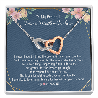 Interlocking Hearts Necklace | Personalized To My Beautiful Future Mother In Law Necklace from Son In Law Thank You Mother In Law Jewelry Birthday Wedding Day Customized Box Message Card | teecentury