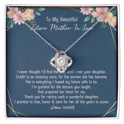 Love Knot Necklace | Personalized To My Beautiful Future Mother In Law Necklace from Son In Law Thank You Mother In Law Jewelry Birthday Wedding Day Customized Box Message Card | teecentury