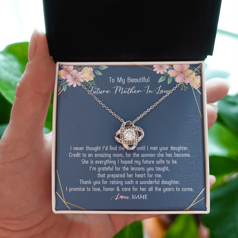 Love Knot Necklace | Personalized To My Beautiful Future Mother In Law Necklace from Son In Law Thank You Mother In Law Jewelry Birthday Wedding Day Customized Box Message Card | teecentury