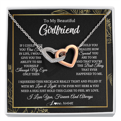 Interlocking Hearts Necklace | Personalized To My Beautiful Girlfriend Necklace From Boyfriend Feel My Love For Her Girlfriend Birthday Valentines Day Christmas Customized Message Card | teecentury
