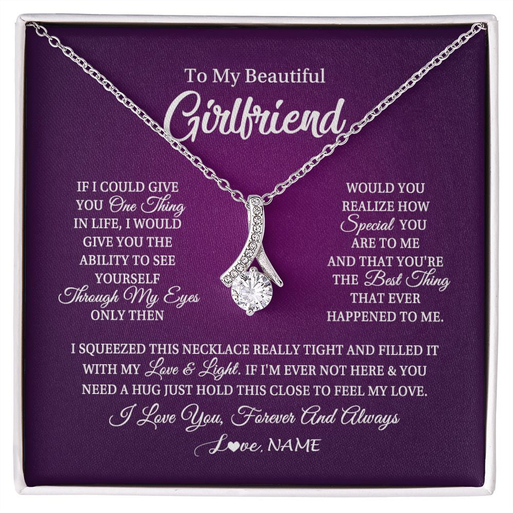 Alluring Beauty Necklace | Personalized To My Beautiful Girlfriend Necklace From Boyfriend I Love You Wife Birthday Valentines Day Christmas Jewelry Customized Gift Box Message Card | teecentury