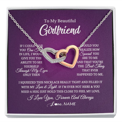 Interlocking Hearts Necklace | Personalized To My Beautiful Girlfriend Necklace From Boyfriend I Love You Wife Birthday Valentines Day Christmas Jewelry Customized Gift Box Message Card | teecentury