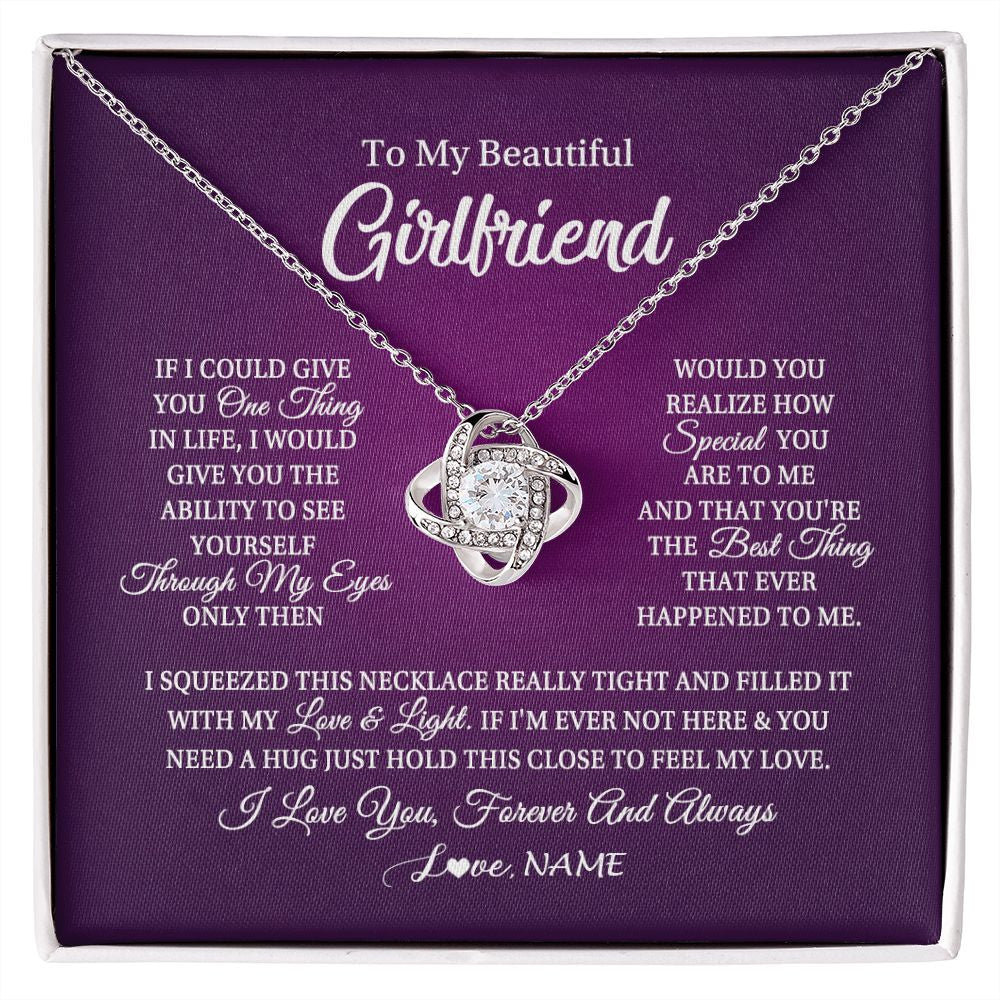 Love Knot Necklace | Personalized To My Beautiful Girlfriend Necklace From Boyfriend I Love You Wife Birthday Valentines Day Christmas Jewelry Customized Gift Box Message Card | teecentury