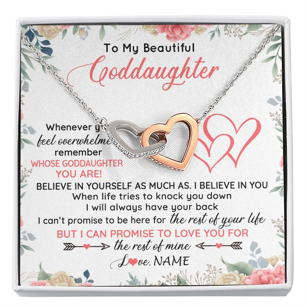 Interlocking Hearts Necklace | Personalized To My Beautiful Goddaughter Necklace From Aunt Believe In You Goddaughter Birthday Graduation Christmas Jewelry Customized Gift Box Message Card | teecentury