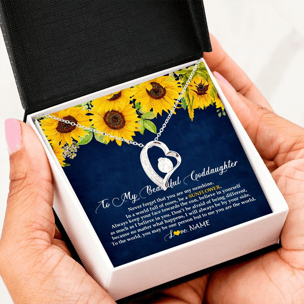 Forever Love Necklace | Personalized To My Beautiful Goddaughter Necklace From Godmother Be A Sunflower My Sunshine Goddaughter Birthday Christmas Customized Gift Box Message Card | teecentury