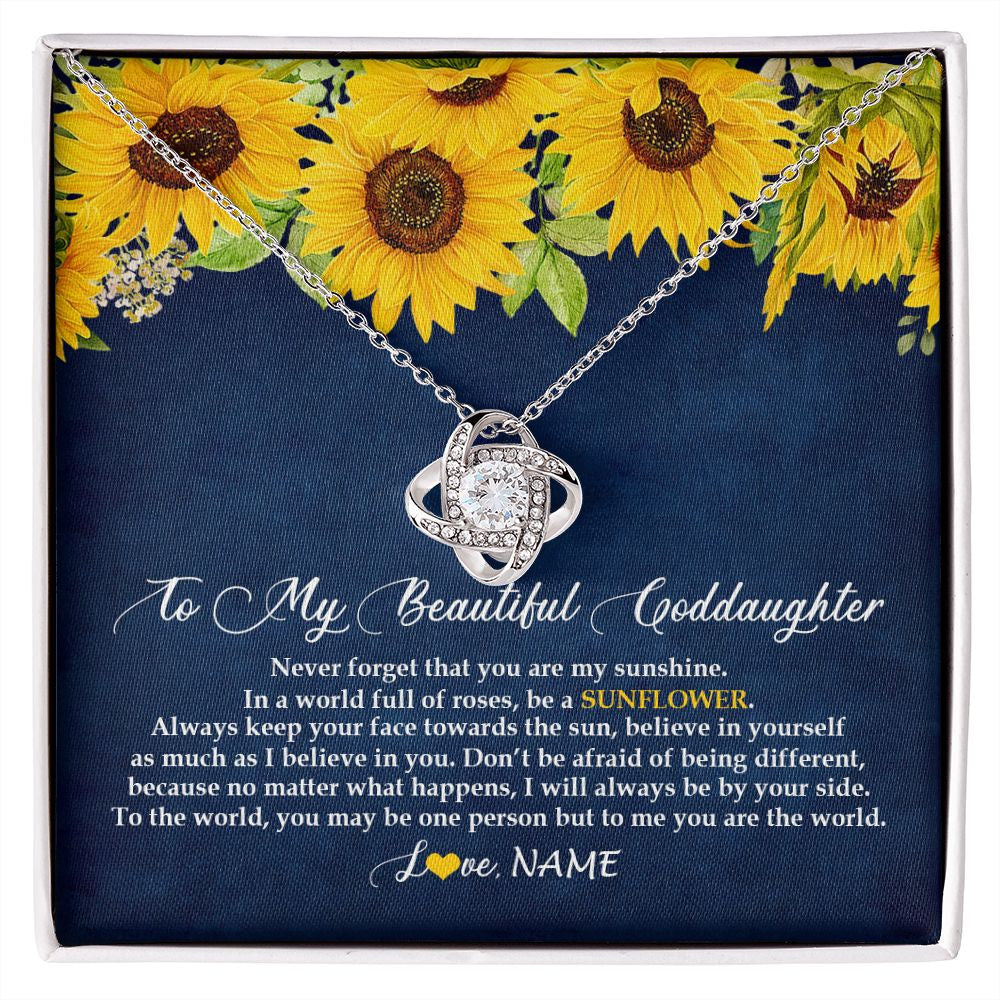 Love Knot Necklace | Personalized To My Beautiful Goddaughter Necklace From Godmother Be A Sunflower My Sunshine Goddaughter Birthday Christmas Customized Gift Box Message Card | teecentury