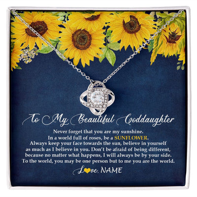 Love Knot Necklace | Personalized To My Beautiful Goddaughter Necklace From Godmother Be A Sunflower My Sunshine Goddaughter Birthday Christmas Customized Gift Box Message Card | teecentury