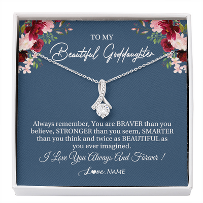 Alluring Beauty Necklace | Personalized To My Beautiful Goddaughter Necklace From Godmother Braver Stronger Smarter Goddaughter Pendant Jewelry Birthday Christmas Customized Message Card | teecentury