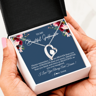 Forever Love Necklace | Personalized To My Beautiful Goddaughter Necklace From Godmother Braver Stronger Smarter Goddaughter Pendant Jewelry Birthday Christmas Customized Message Card | teecentury