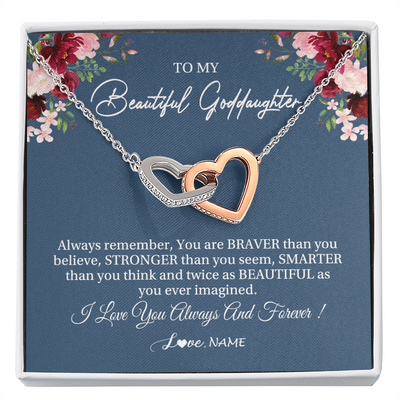 Interlocking Hearts Necklace | Personalized To My Beautiful Goddaughter Necklace From Godmother Braver Stronger Smarter Goddaughter Pendant Jewelry Birthday Christmas Customized Message Card | teecentury