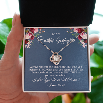 Love Knot Necklace | Personalized To My Beautiful Goddaughter Necklace From Godmother Braver Stronger Smarter Goddaughter Pendant Jewelry Birthday Christmas Customized Message Card | teecentury