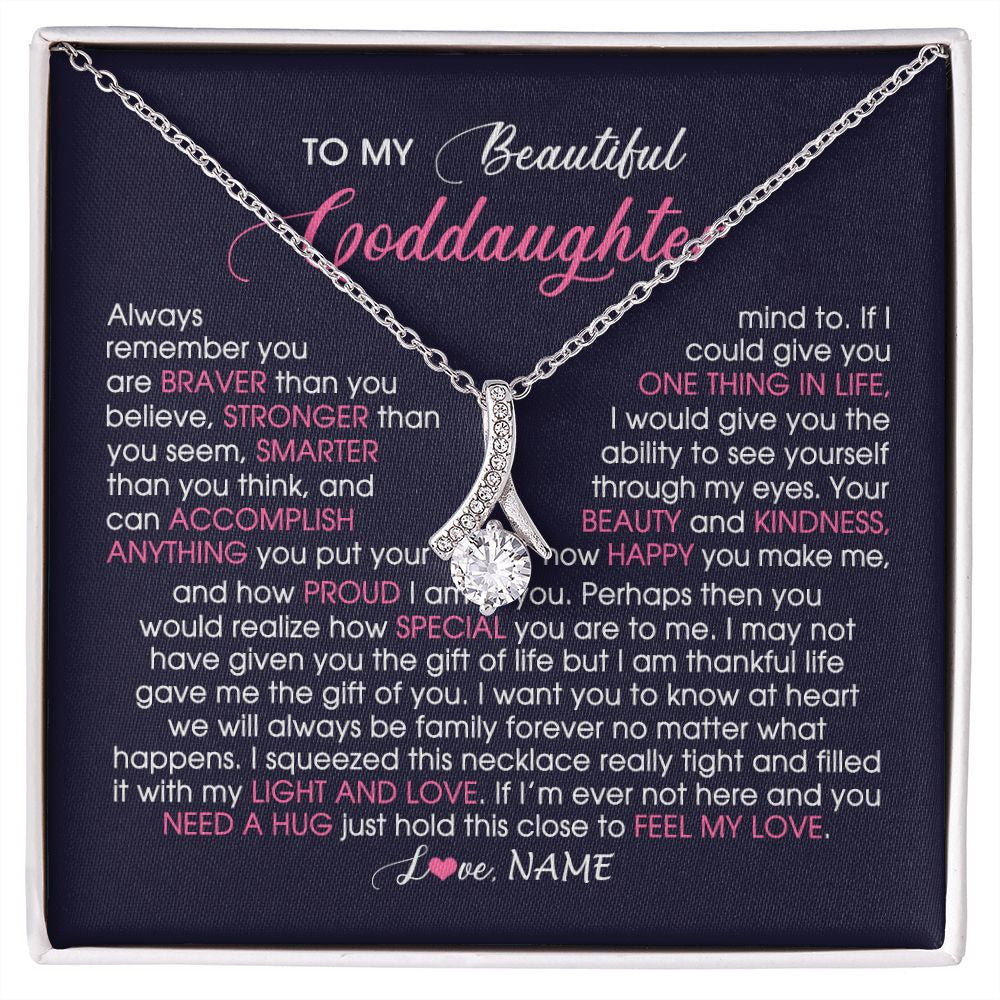 Alluring Beauty Necklace | Personalized To My Beautiful Goddaughter Necklace From Godmother Feel My Love Goddaughter Birthday Graduation Christmas Customized Gift Box Message Card | teecentury