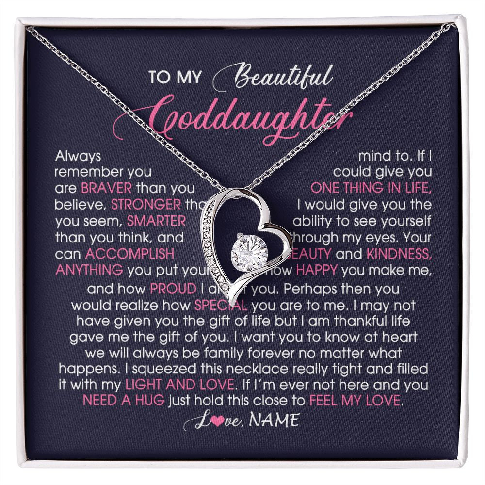 Forever Love Necklace | Personalized To My Beautiful Goddaughter Necklace From Godmother Feel My Love Goddaughter Birthday Graduation Christmas Customized Gift Box Message Card | teecentury