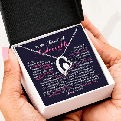Forever Love Necklace | Personalized To My Beautiful Goddaughter Necklace From Godmother Feel My Love Goddaughter Birthday Graduation Christmas Customized Gift Box Message Card | teecentury