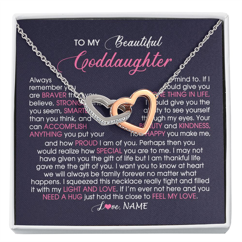 Interlocking Hearts Necklace | Personalized To My Beautiful Goddaughter Necklace From Godmother Feel My Love Goddaughter Birthday Graduation Christmas Customized Gift Box Message Card | teecentury