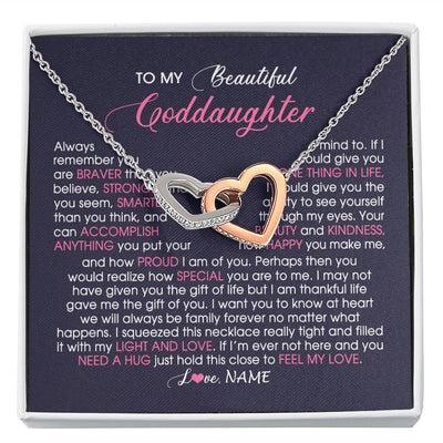 Interlocking Hearts Necklace | Personalized To My Beautiful Goddaughter Necklace From Godmother Feel My Love Goddaughter Birthday Graduation Christmas Customized Gift Box Message Card | teecentury