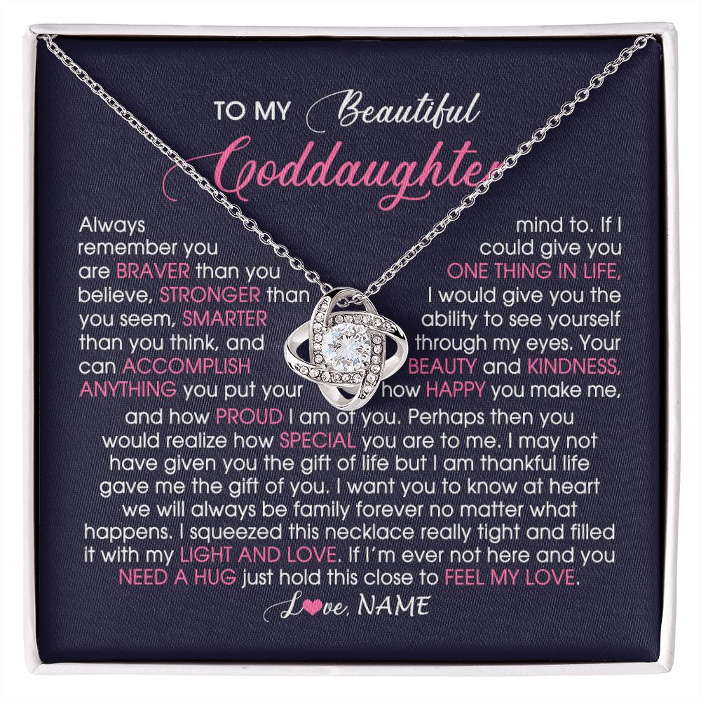 Love Knot Necklace | Personalized To My Beautiful Goddaughter Necklace From Godmother Feel My Love Goddaughter Birthday Graduation Christmas Customized Gift Box Message Card | teecentury