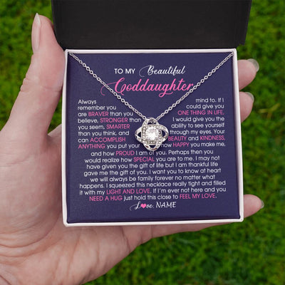 Love Knot Necklace | Personalized To My Beautiful Goddaughter Necklace From Godmother Feel My Love Goddaughter Birthday Graduation Christmas Customized Gift Box Message Card | teecentury
