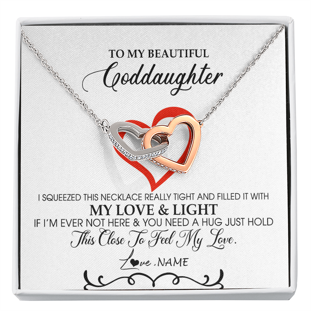 Interlocking Hearts Necklace | Personalized To My Beautiful Goddaughter Necklace From Godmother Filled With My Love and Light Goddaughter Jewelry Birthday Christmas Customized Message Card | teecentury