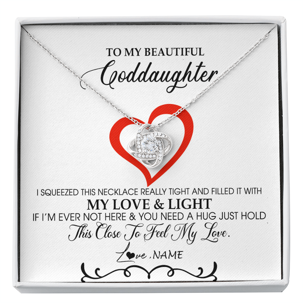 Love Knot Necklace | Personalized To My Beautiful Goddaughter Necklace From Godmother Filled With My Love and Light Goddaughter Jewelry Birthday Christmas Customized Message Card | teecentury