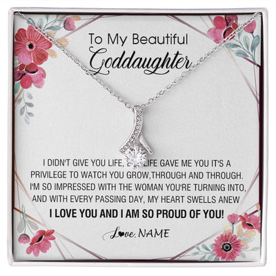 Alluring Beauty Necklace | Personalized To My Beautiful Goddaughter Necklace from Godmother Life Gave Me You Goddaughter Birthday Graduation Christmas Customized Gift Box Message Card | teecentury