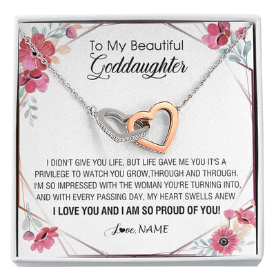 Interlocking Hearts Necklace | Personalized To My Beautiful Goddaughter Necklace from Godmother Life Gave Me You Goddaughter Birthday Graduation Christmas Customized Gift Box Message Card | teecentury