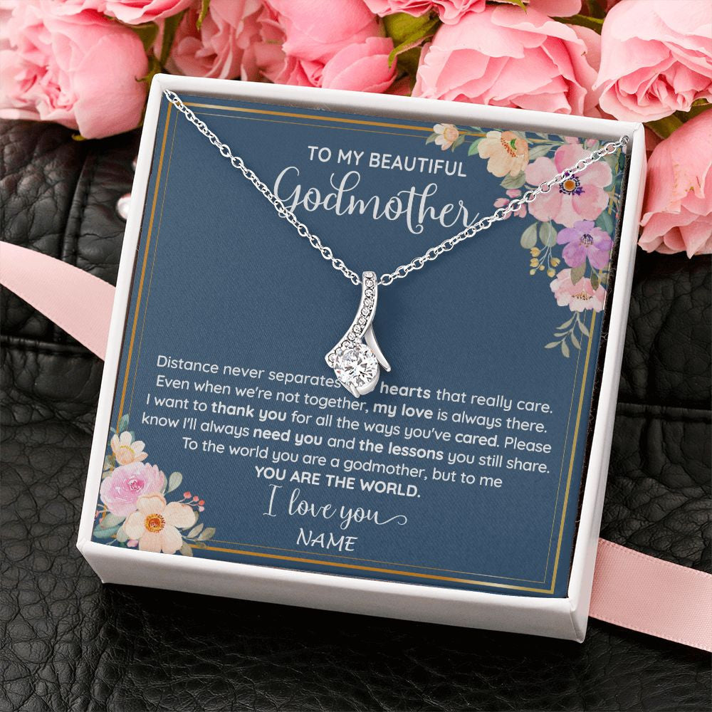 Alluring Beauty Necklace | Personalized To My Beautiful Godmother Necklace From Niece You Are The World Godmother Birthday Mothers Day Christmas Customized Gift Box Message Card | teecentury