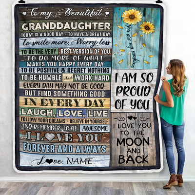 Personalized To My Beautiful Granddaughter Blanket From Grandma Nana Today Is A Good Day To Have A Great Day Wood Birthday Christmas Customized Fleece Blanket Blanket | Teecentury.com