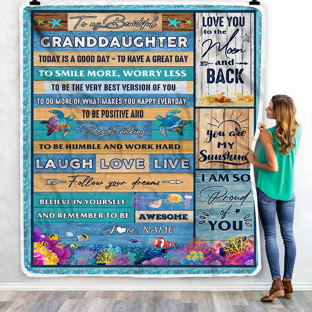 Personalized To My Beautiful Granddaughter Blanket from Grandma Sea Ocean Today Is A Good Day To Have A Great Day Birthday Christmas Customized Fleece Blanket Blanket | Teecentury.com