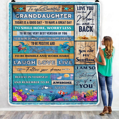 Personalized To My Beautiful Granddaughter Blanket from Grandma Sea Ocean Today Is A Good Day To Have A Great Day Birthday Christmas Customized Fleece Blanket Blanket | Teecentury.com