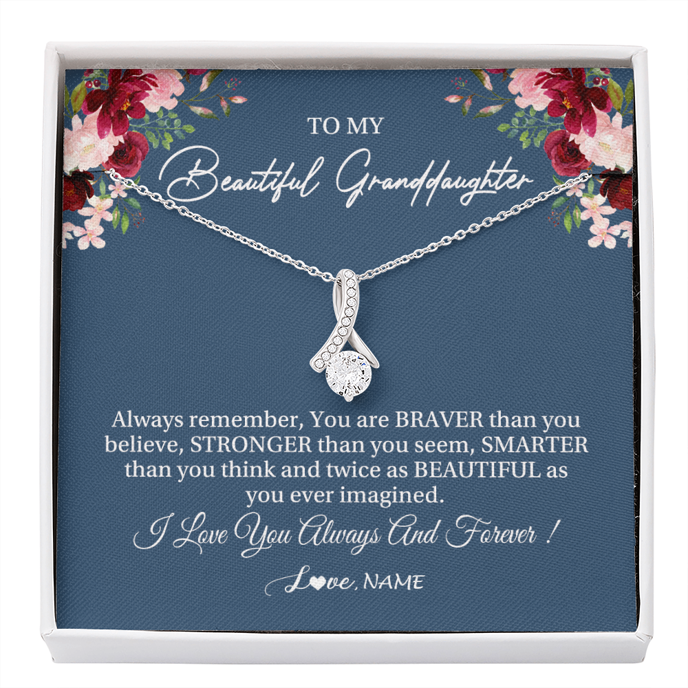 Alluring Beauty Necklace | Personalized To My Beautiful Granddaughter Necklace From Grandma Braver Stronger Smarter Granddaughter Jewelry Birthday Christmas Customized Message Card | teecentury