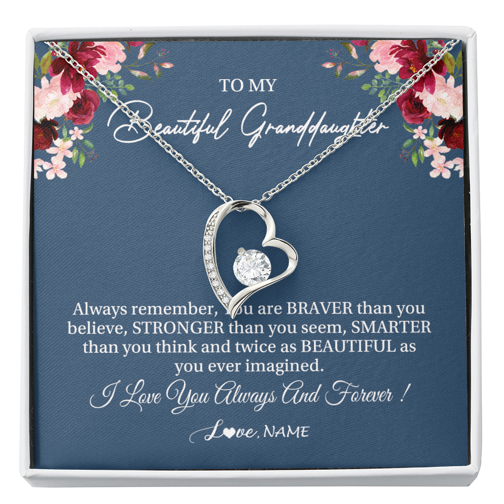 Forever Love Necklace | Personalized To My Beautiful Granddaughter Necklace From Grandma Braver Stronger Smarter Granddaughter Jewelry Birthday Christmas Customized Message Card | teecentury
