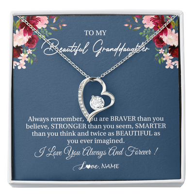 Forever Love Necklace | Personalized To My Beautiful Granddaughter Necklace From Grandma Braver Stronger Smarter Granddaughter Jewelry Birthday Christmas Customized Message Card | teecentury