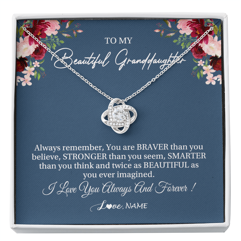 Love Knot Necklace | Personalized To My Beautiful Granddaughter Necklace From Grandma Braver Stronger Smarter Granddaughter Jewelry Birthday Christmas Customized Message Card | teecentury