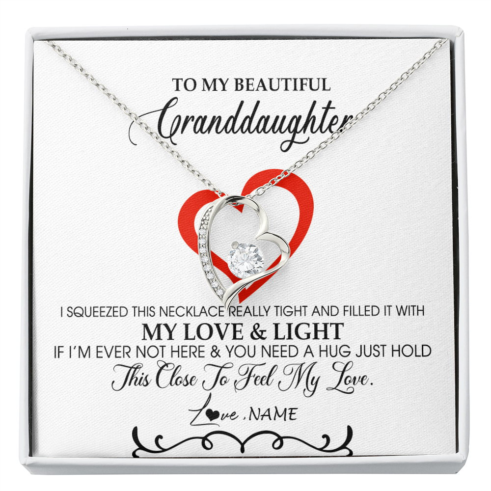 Forever Love Necklace | Personalized To My Beautiful Granddaughter Necklace From Grandma Filled With My Love and Light Granddaughter Jewelry Birthday Christmas Customized Message Card | teecentury