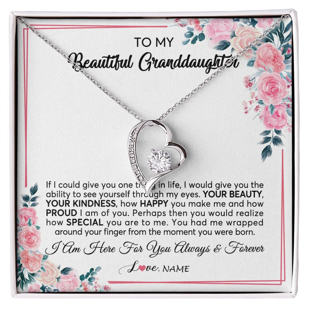 Forever Love Necklace | Personalized To My Beautiful Granddaughter Necklace From Grandma I Am Here For You Floral Granddaughter Birthday Christmas Customized Gift Box Message Card | teecentury