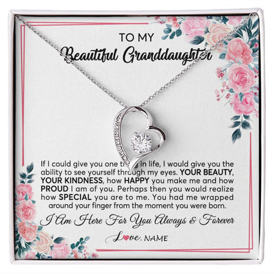 Forever Love Necklace | Personalized To My Beautiful Granddaughter Necklace From Grandma I Am Here For You Floral Granddaughter Birthday Christmas Customized Gift Box Message Card | teecentury