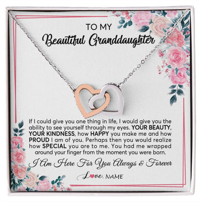 Interlocking Hearts Necklace | Personalized To My Beautiful Granddaughter Necklace From Grandma I Am Here For You Floral Granddaughter Birthday Christmas Customized Gift Box Message Card | teecentury