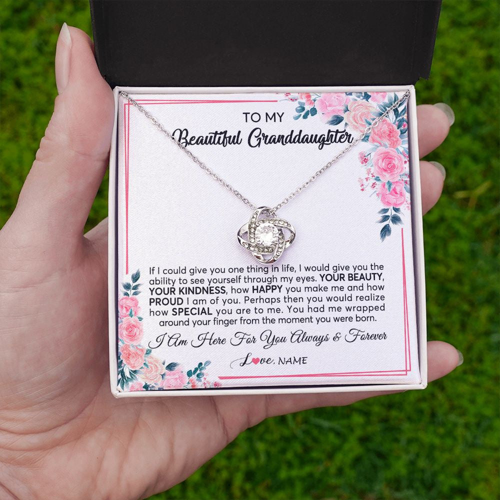 Love Knot Necklace | Personalized To My Beautiful Granddaughter Necklace From Grandma I Am Here For You Floral Granddaughter Birthday Christmas Customized Gift Box Message Card | teecentury