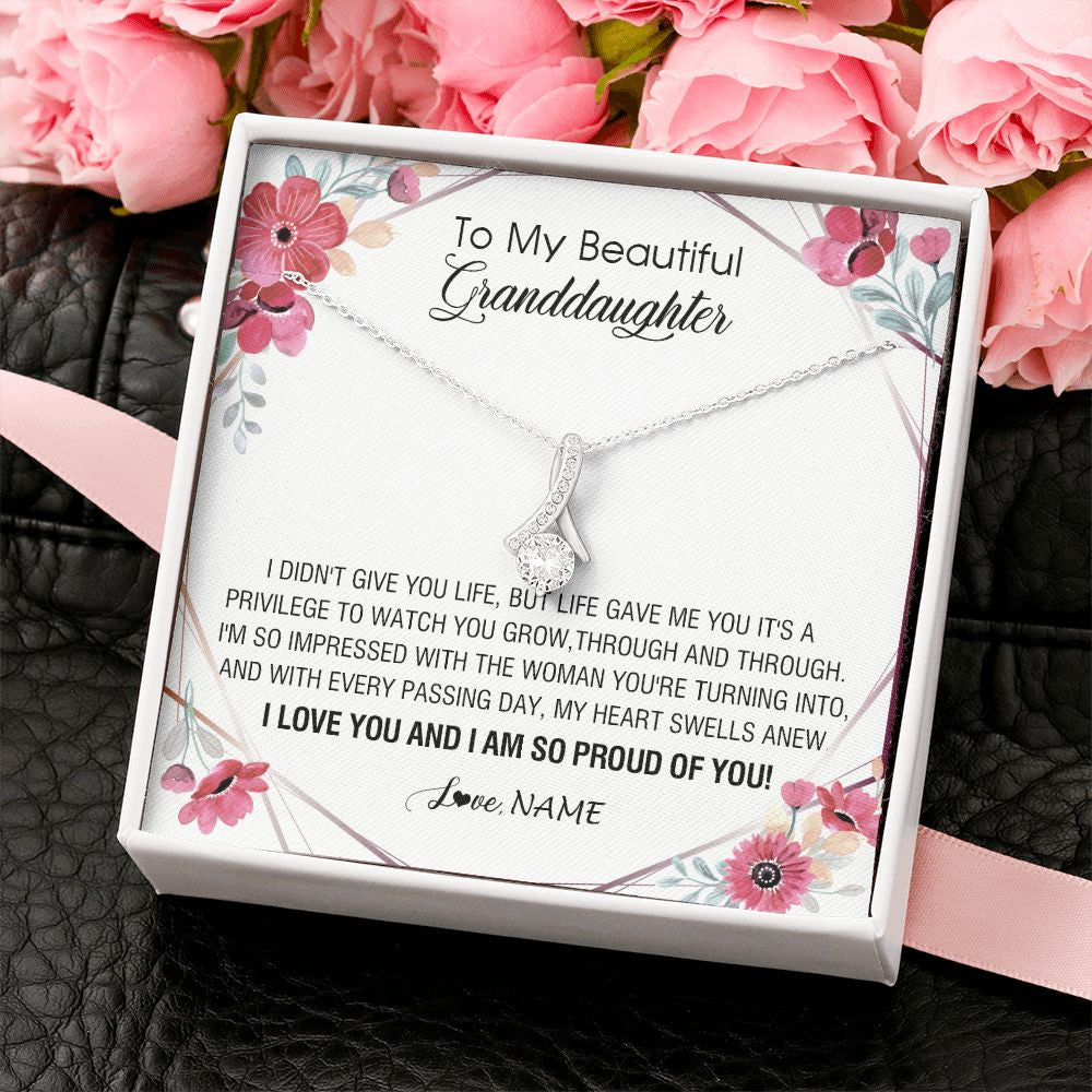 Alluring Beauty Necklace | Personalized To My Beautiful Granddaughter Necklace from Grandma Life Gave Me You Granddaughter Birthday Graduation Christmas Customized Gift Box Message Card | teecentury