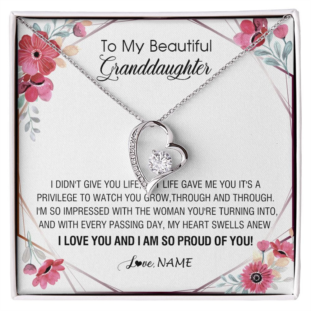 Forever Love Necklace | Personalized To My Beautiful Granddaughter Necklace from Grandma Life Gave Me You Granddaughter Birthday Graduation Christmas Customized Gift Box Message Card | teecentury