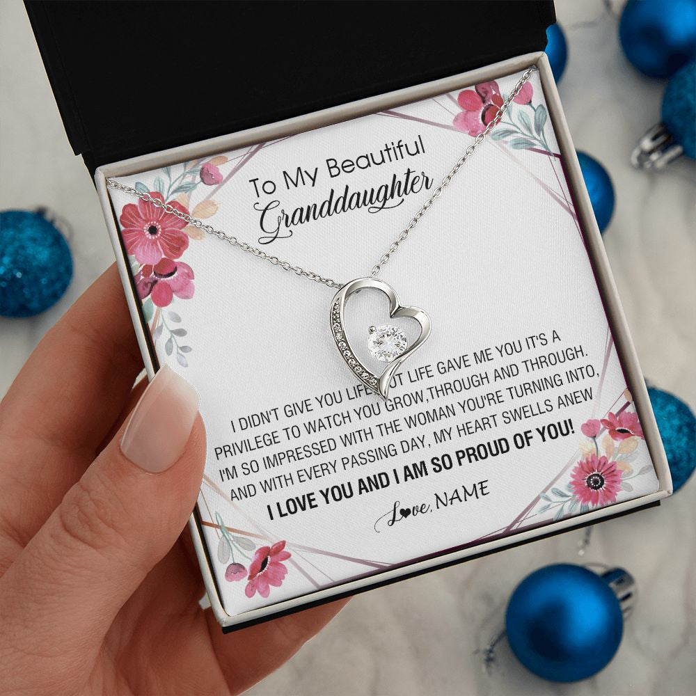 Forever Love Necklace | Personalized To My Beautiful Granddaughter Necklace from Grandma Life Gave Me You Granddaughter Birthday Graduation Christmas Customized Gift Box Message Card | teecentury