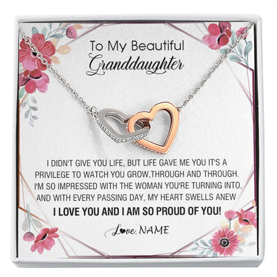 Interlocking Hearts Necklace | Personalized To My Beautiful Granddaughter Necklace from Grandma Life Gave Me You Granddaughter Birthday Graduation Christmas Customized Gift Box Message Card | teecentury