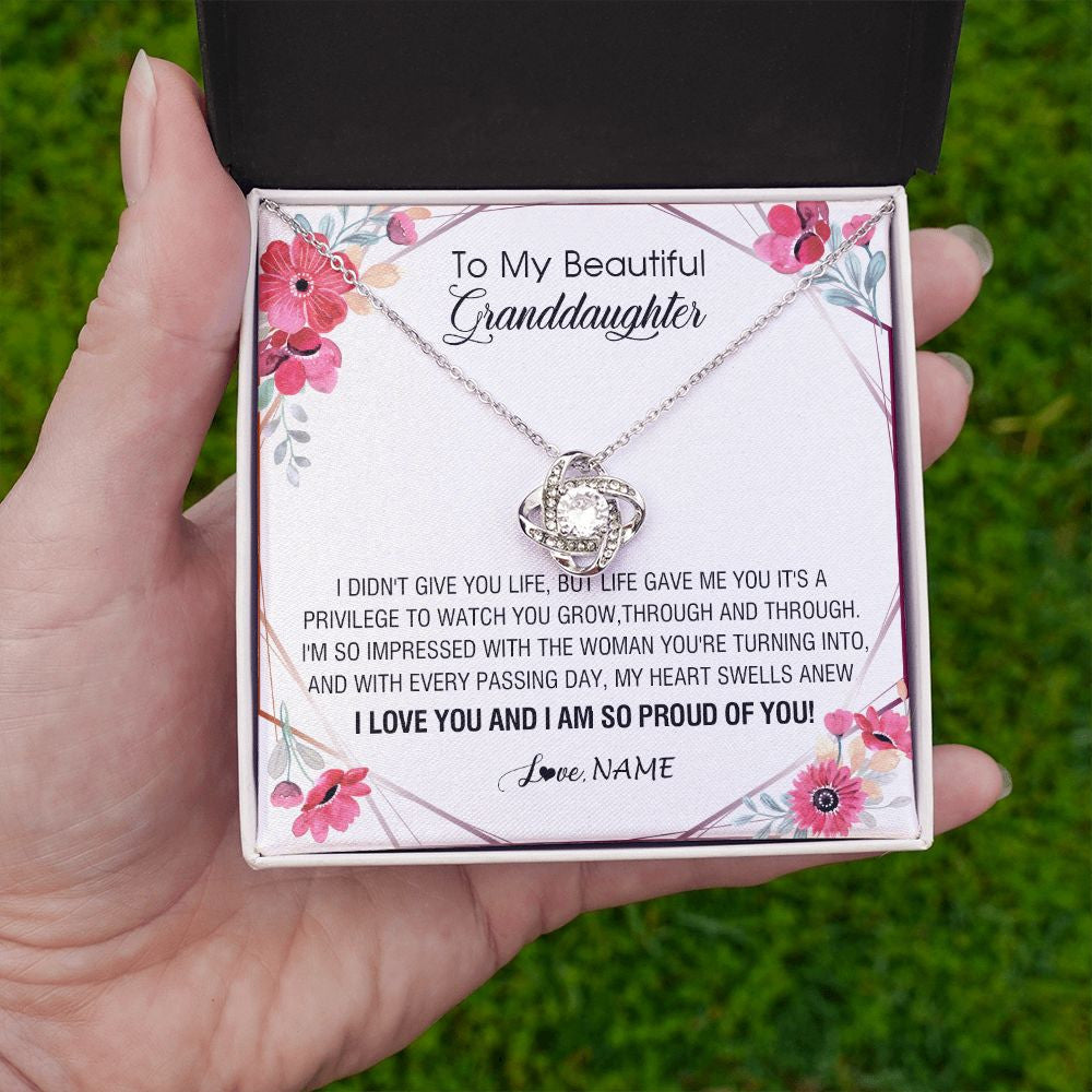Love Knot Necklace | Personalized To My Beautiful Granddaughter Necklace from Grandma Life Gave Me You Granddaughter Birthday Graduation Christmas Customized Gift Box Message Card | teecentury